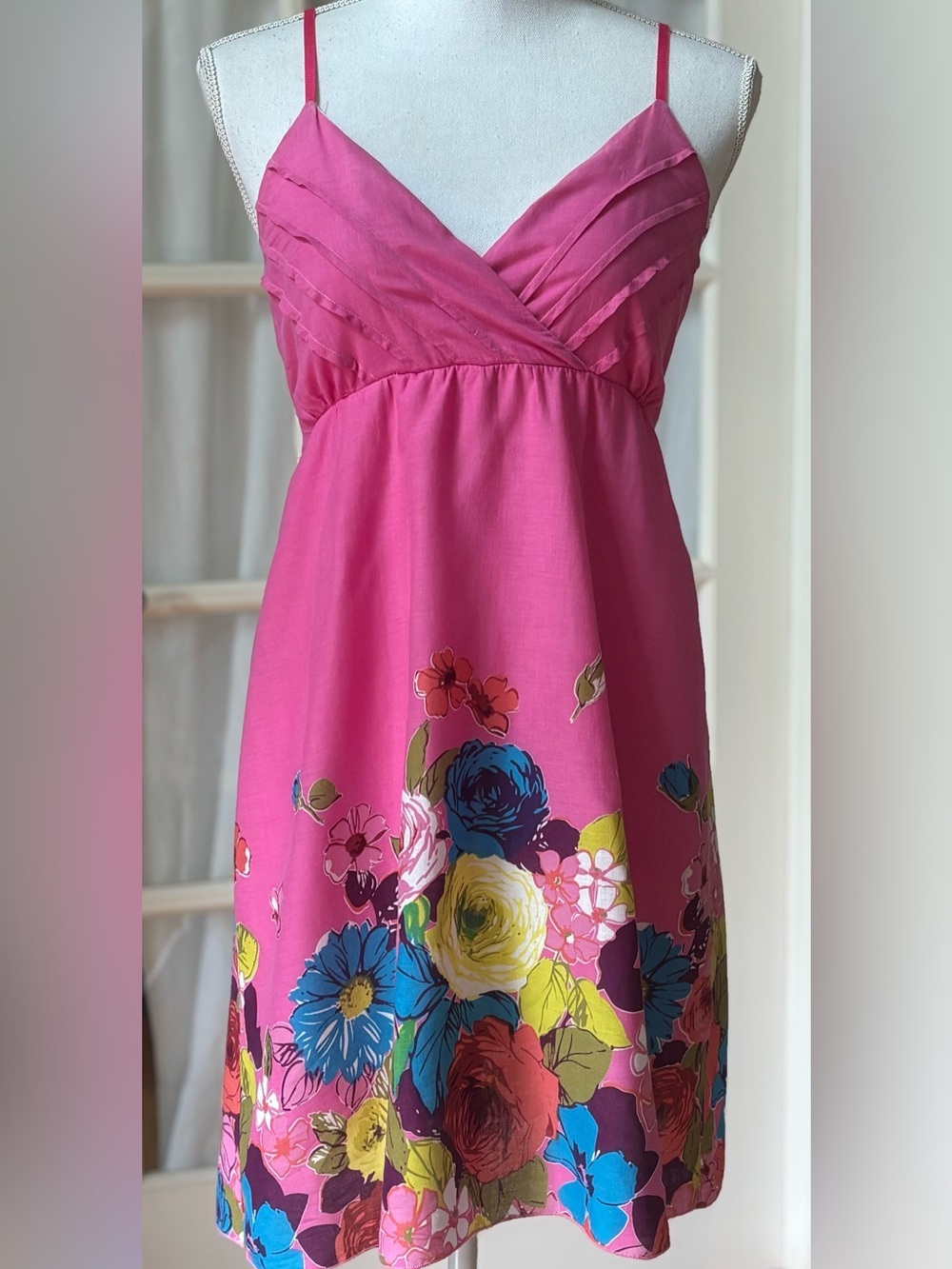Ravi Famous London Pink Floral Cotton Sundress Empire Waist Size S